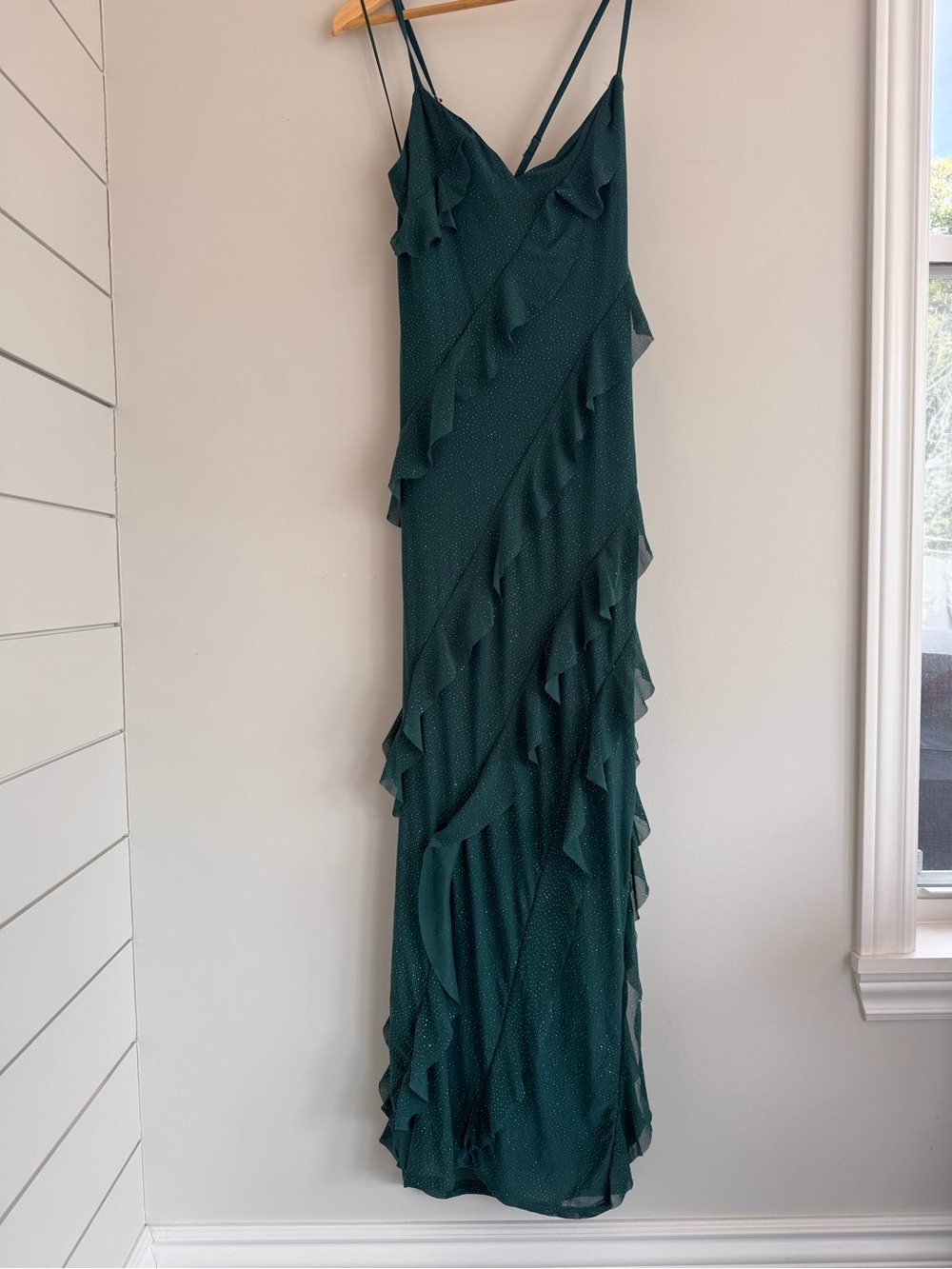 Dark Teal Ruffle-Trim Maxi Slip Dress